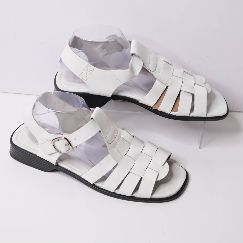 90s Y2K Faded Glory White Leather Glatiator Sandals Shoes Womens 11 M VTG Shoes